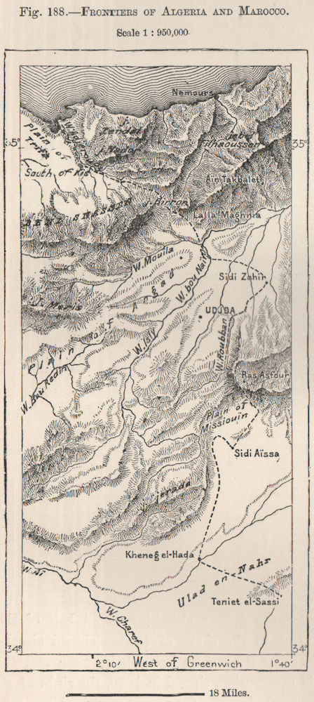 Frontiers of Algeria and Marocco. Morocco 1885 old antique map plan chart